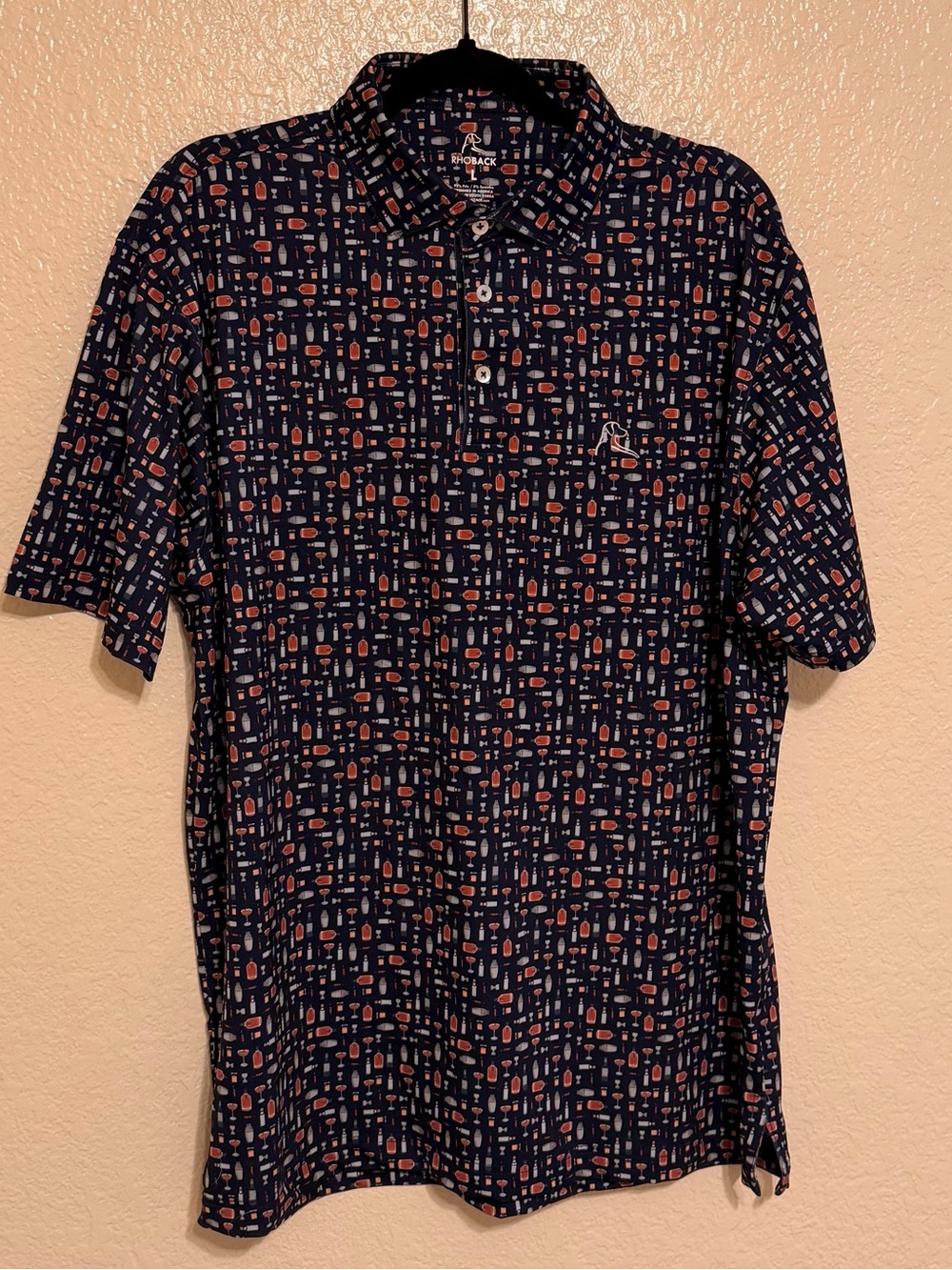 Rhoback Navy Wiskey Tequila Drinking Golf Polo Short Sleeve